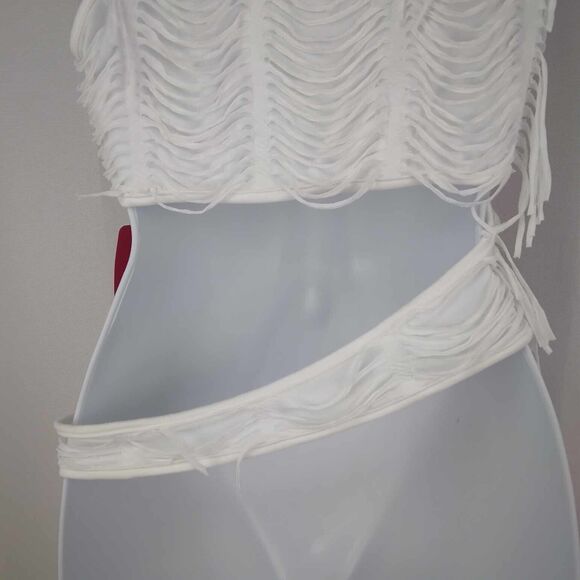 NWT Shein Icon White Fringe Cut Out Cropped Halter Top Women's Size US 6 Medium - Picture 11 of 13
